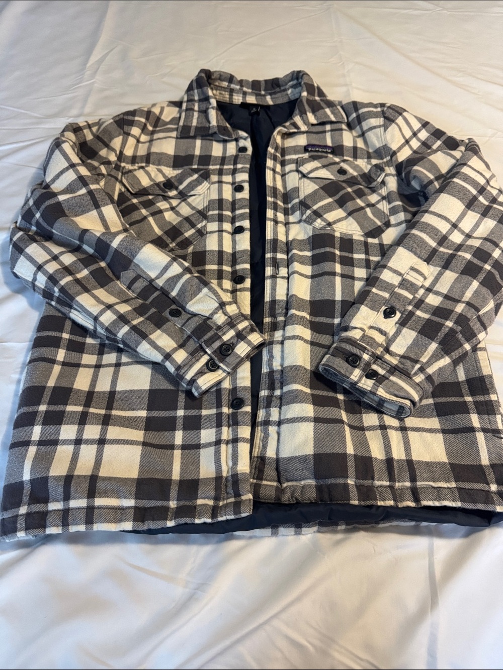 Patagonia Cream and Gray Plaid Shirt Jacket